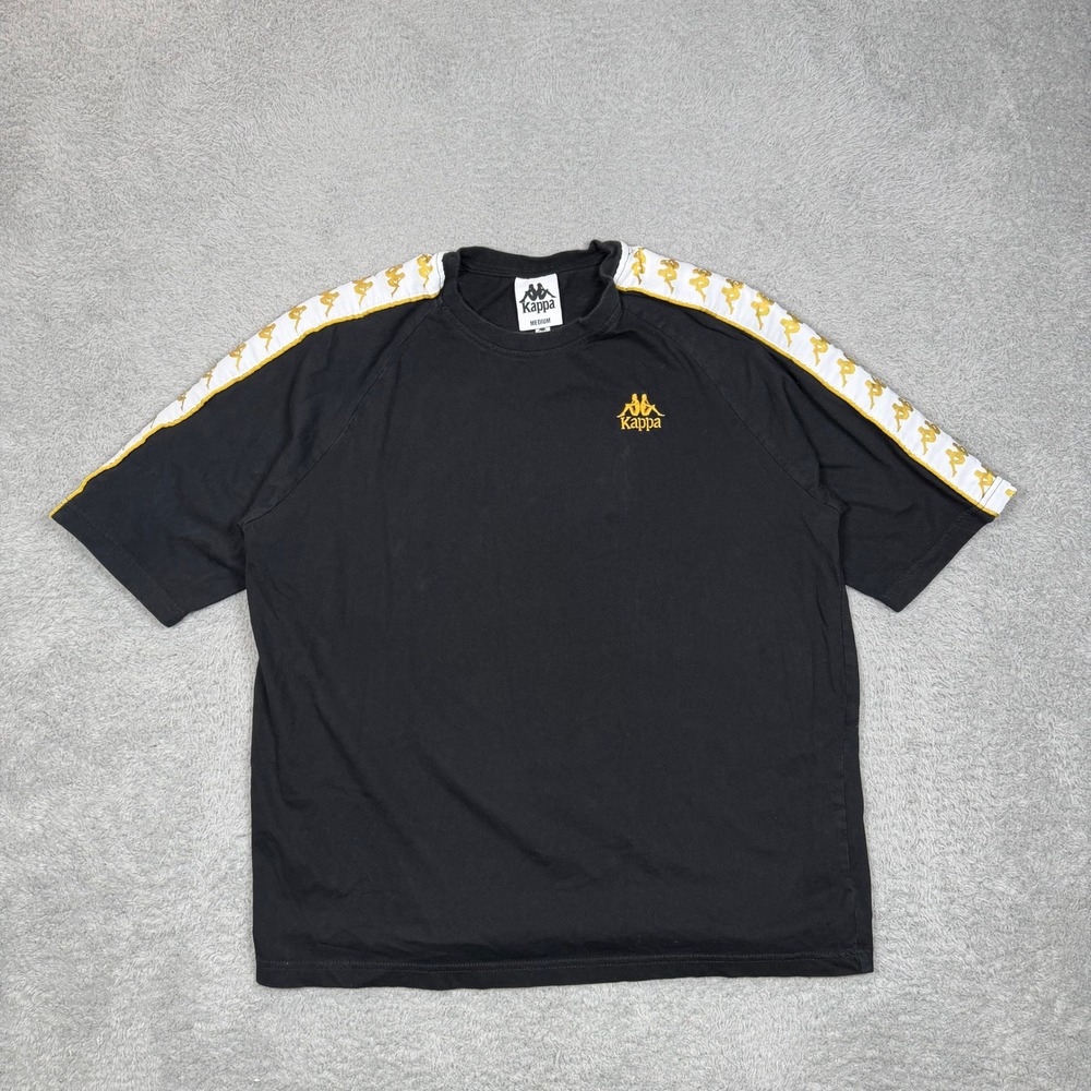 Kappa Mens Black Gold Omini Logo Tape Short Sleeve T-Shirt Size Medium‎
